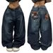 American New Fashion Geometric Pattern Embroidered Baggy Jeans Women Y2K Harajuku Vintage Hip-hop Popular Casual Wide-leg Pants_mkmklike.com