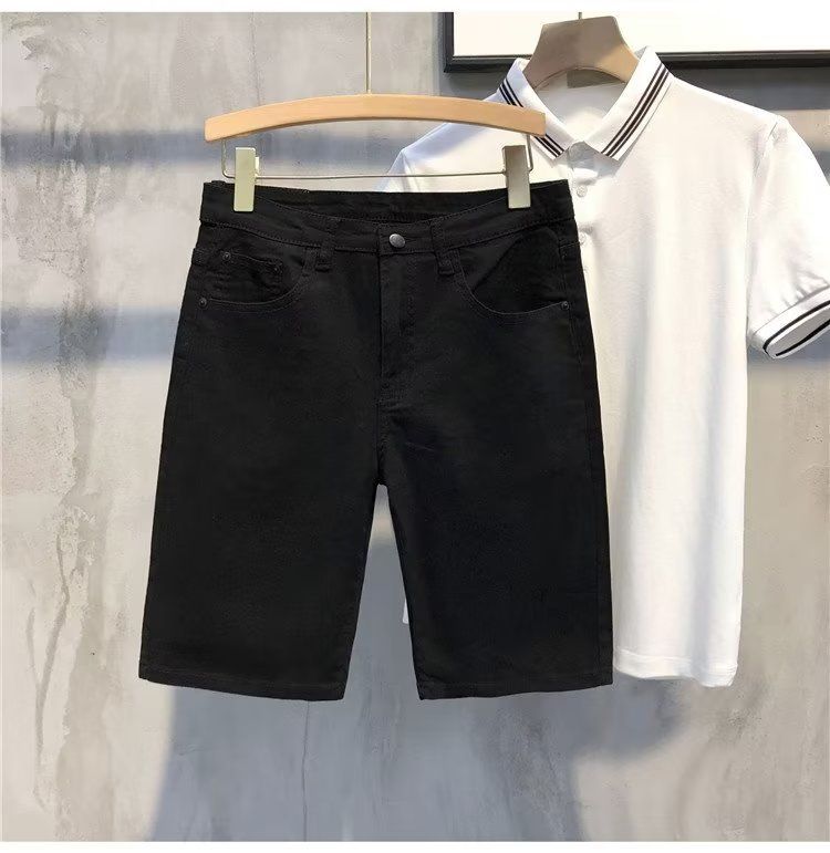 Men's Clothing White Shorts Trendy Casual Versatile Slim Jeans Thin Elastic Shorts_mkmklike.com