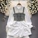 Women's Clothing Two Piece Top Retro Short Denim Vest Fashionable And Versatile Mid Length Shirt Suit_mkmklike.com