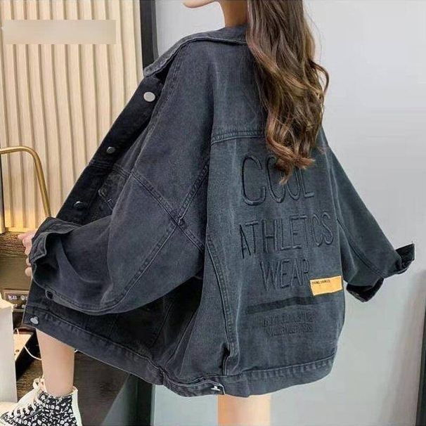 Women's Embroidered Denim Jacket – Vintage Korean Style Cropped Coat – Distressed Boyfriend Fit (S-2XL)_mkmklike.com