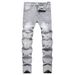 Men's Distressed Gray Straight Leg Jeans – Vintage Washed Non-Stretch Denim Pants For Casual Wear (28-40, All-Season Fit)_mkmklike.com
