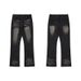 Vintage Black Water Ripple Flared Jeans – Snowflake Wash Distressed Denim With High Street Cleanfit Vibe_mkmklike.com