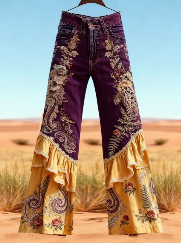 Women's Retro Print High-Waisted Slimming Jeans Faux Denim Style Comfortable Casual Leg Lengthening Effect_mkmklike.com