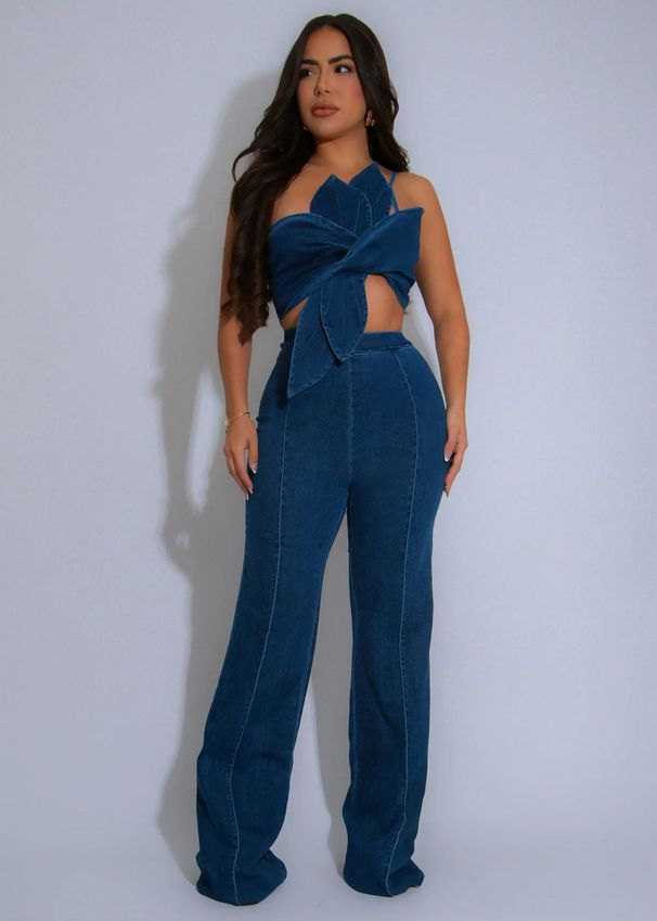 Women's Clothing Spring And Summer New Women's Fashion Suspender Tube Top And Denim Trousers Suit Two Piece Set_mkmklike.com