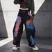 Men's Graffiti Washed Denim Jeans – Loose Straight Leg Pants With Hand-Painted Art (Black, S-3xl)_mkmklike.com