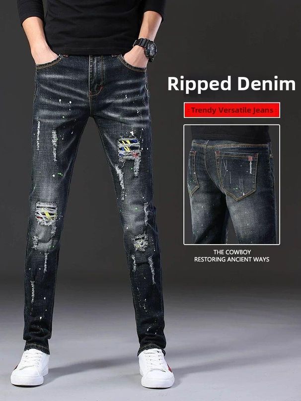 Men's Slim Fit Skinny Jeans Trendy Ripped Stretchy Denim For Spring Autumn Summer New Style Thin Clothing_mkmklike.com