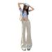 Wholesale White Low-waist Flared Jeans With Round Pocket Design For Women, Spring/summer Slim-fit Stretch Straight-leg_mkmklike.com