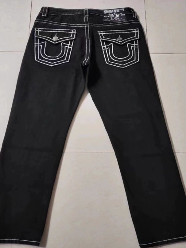 American High Street Fashion Brand Jeans White Thick Line Buddha Religion Straight Casual Pants_mkmklike.com
