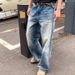 Men's Clothing Washed Blue Flared Jeans Vintage Washed Blue Straight Leg Jeans, High Street Drop Cuff Denim Pants For Men (S-3XL, Distressed Finish)_mkmklike.com