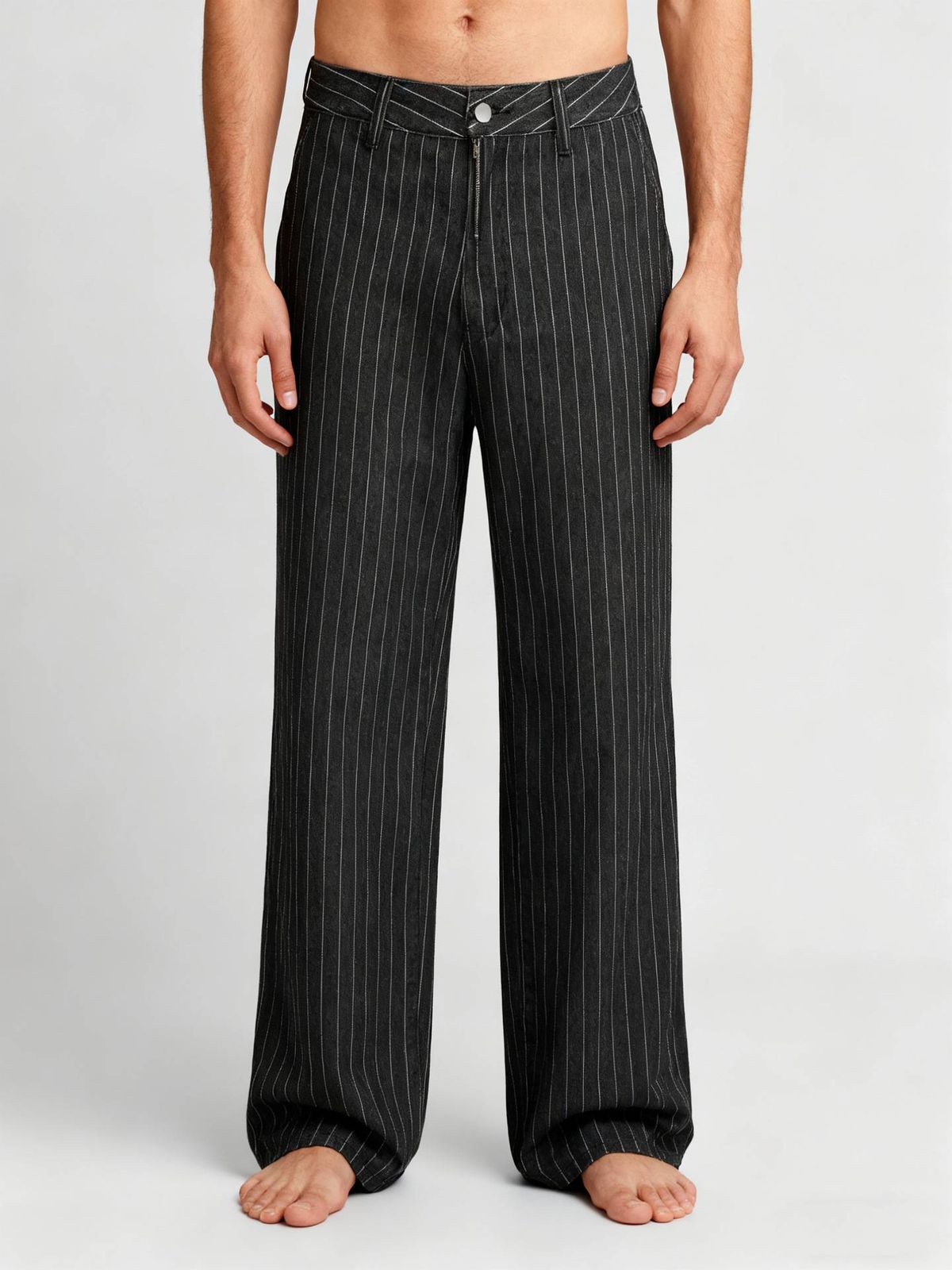 Men's Clothing Black Striped Straight-Leg Jeans – Oversized Relaxed Fit Denim Pants For Men_mkmklike.com
