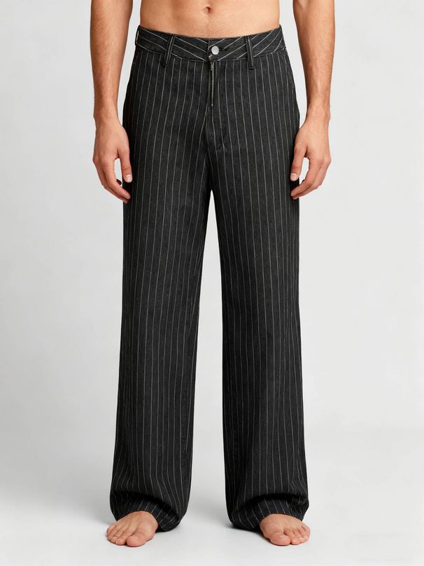 Men's Clothing Black Striped Straight-Leg Jeans – Oversized Relaxed Fit Denim Pants For Men_mkmklike.com