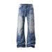 Men's Clothing Distressed Whiskered Dark Blue Jeans Distressed Whisker Dark Blue Cleanfit Jeans Slim Straight Leg With Subtle Flare Retro Denim Pants_mkmklike.com