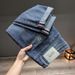 Plus Size Men's Spring/summer Fashion Jeans Men's American Retro Worn Slim Jeans Men's Thin Fat Pants_mkmklike.com