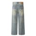 Distressed Washed Jeans Men's Dad Trendy Punk Handmade Frayed Loose Wide-Leg Straight Long Pants_mkmklike.com