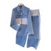 Women's Clothing Zipper Design Denim Splicing Sweatshirt Wide Leg Pants High End Temperament Slim Two Piece Suit_mkmklike.com