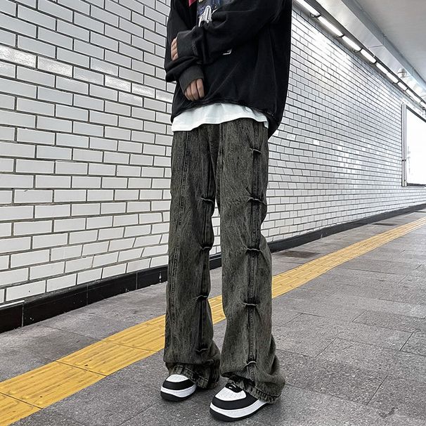 Vintage Washed Distressed High-Waisted Relaxed Fit Wide-Leg Jeans For Men – Streetwear Retro Style_mkmklike.com