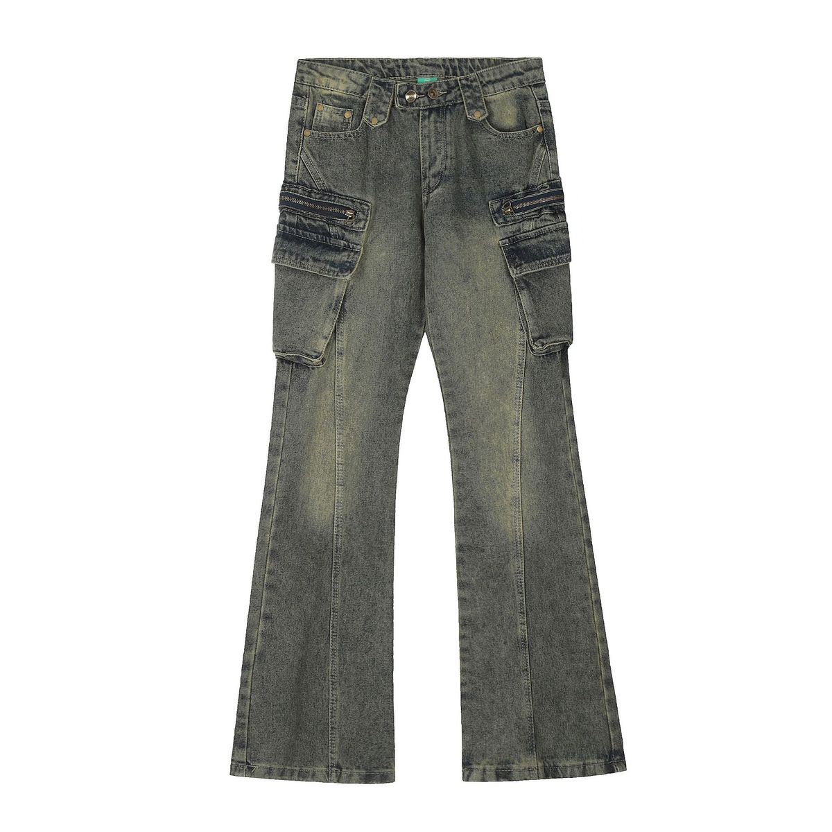 Men's Clothing High Street Distressed Jeans For Men And Women Retro Zipper Multi Pocket Design Straight Leg Flared Couple Floor Length Trousers_mkmklike.com