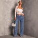 Women's Mid-Rise Stretch Jeans Distressed Straight Leg Denim Pants Rhinestone Embellishments Comfort Fit_mkmklike.com