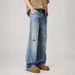 Men's High End Retro Washed Distressed Loose Straight Leg Jeans Light Color Casual Drape Fit American Style_mkmklike.com