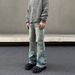 Men's Clothing Washed Blue Cleanfit Jeans For Men Men's Vintage Washed Blue Cleanfit Jeans Straight Leg Retro Denim Pants For Casual Wear_mkmklike.com