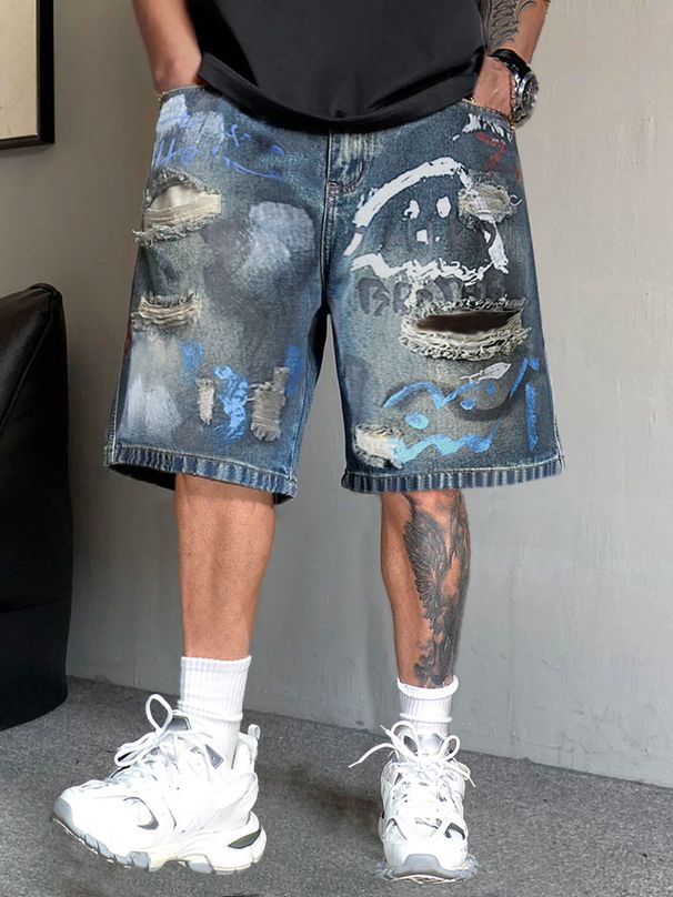 Men's Casual Blue Cargo Shorts Breathable Quick-Dry Stretch Fabric Loose Fit Straight Leg 5-Inch Inseam with Multiple Pockets_mkmklike.com