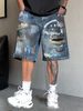 Men's Casual Blue Cargo Shorts Breathable Quick-Dry Stretch Fabric Loose Fit Straight Leg 5-Inch Inseam with Multiple Pockets_mkmklike.com