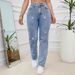 Vintage Embroidered High-Waisted Jeans – Stretch Cotton Denim Pants With Floral Stitching & Straight Leg_mkmklike.com
