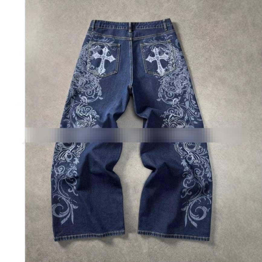 Men's Clothing Y2K Hip Hop Loose Wide Leg Jeans Low Rise Printed Washed American Style Street Fashion_mkmklike.com