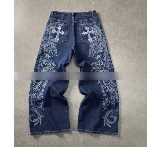 Men's Clothing Y2K Hip Hop Loose Wide Leg Jeans Low Rise Printed Washed American Style Street Fashion_mkmklike.com