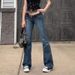 ELLE European And American Cross-Border Trade Factory Direct Supply High-Waisted Elegant Slim Fit Slightly Flared Washed_mkmklike.com