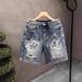 Men's Clothing Painted Graffiti Denim Shorts Men's Heavyweight Trend Handsome Scratched Hole Washed Shorts Men_mkmklike.com