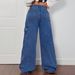 Jeans Women Denim Straight Wide Leg Pants 2025 Streetwear Button Pockets Mom Mid Waist Lace Up Bow Washed Distressed Trousers_mkmklike.com