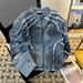 Embossed Rough Edge Shoulder Padded Denim Jacket Men's Spring And Autumn Retro American Ruffian Handsome Top Stand-up Collar Trendy Brand Motorcycle_mkmklike.com