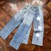Vintage Distressed Paint Graffiti Star Straight Loose Fit Jeans For Men - Retro Denim Pants With Washed Effect, Comfortable Casual Trousers_mkmklike.com