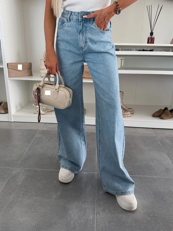 European And American Nostalgic Light Colored Elastic High Waist Loose Retro Wide Leg Denim Trousers_mkmklike.com