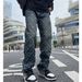 Men's Vintage Washed Denim Jacquard Printed Pants Straight-Leg Cut Retro High Street Aesthetic Jeans_mkmklike.com