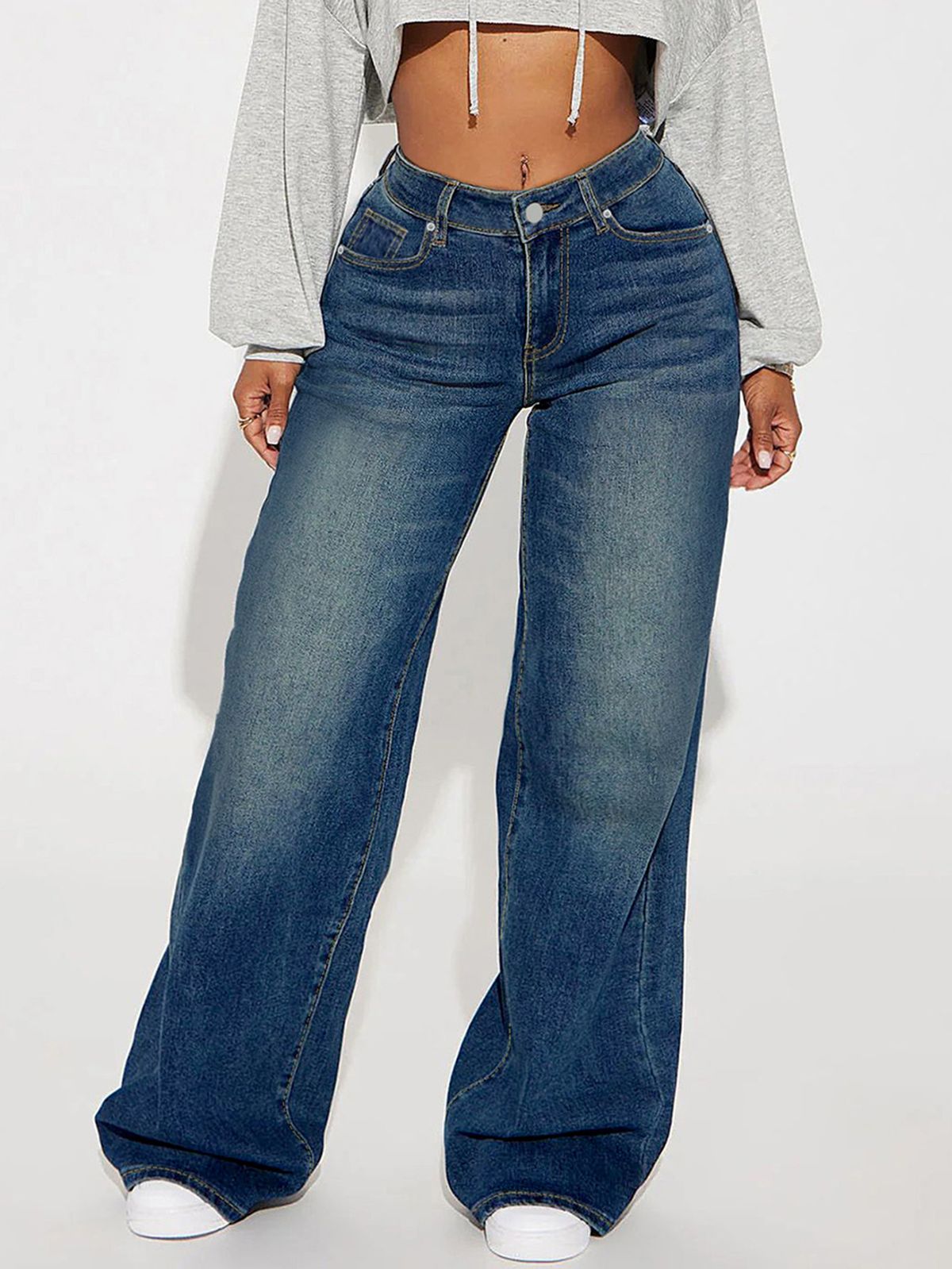 Women's Clothing Retro Blue Women's Jeans Loose Casual Straight Leg Wide Leg Trousers Spring Summer Fashion_mkmklike.com