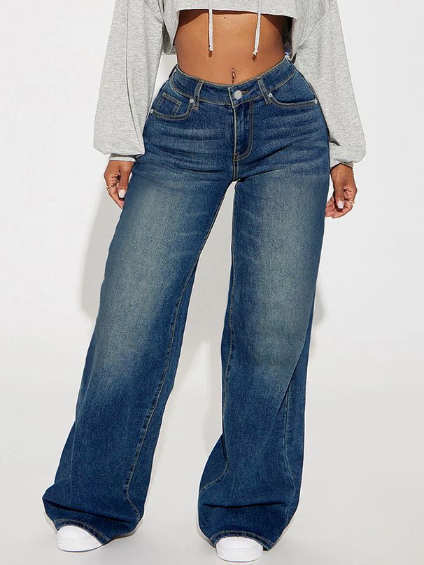 Women's Clothing Retro Blue Women's Jeans Loose Casual Straight Leg Wide Leg Trousers Spring Summer Fashion_mkmklike.com