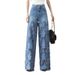 High Waist Wide Leg Pants For Women - Summer Fashion Lace Trim Denim Pants With Flowy Silhouette & Breathable Design_mkmklike.com