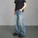 New High Street Men's Loose Straight Leg Jeans Lightning Ripple Washed Casual Pants Trendy Streetwear_mkmklike.com