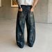 Vintage-Inspired Paint-Splatter Jeans For Men – Distressed Denim With Artistic Washed Effect Relaxed Straight-Leg Fit_mkmklike.com