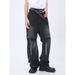 Men's Retro Washed Straight-Leg Jeans - Loose Fit Cargo Pants, Solid Color Hong Kong Style Denim For Casual & Streetwear_mkmklike.com