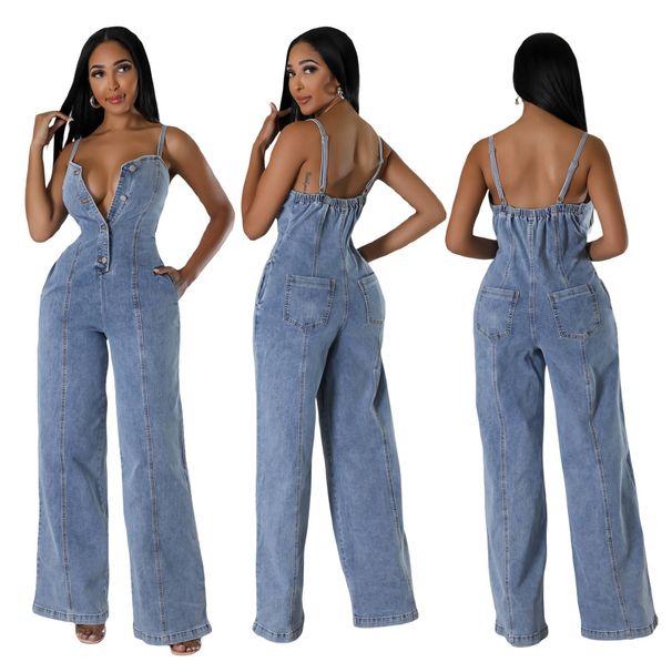Women's Clothing Denim Jumpsuit Wide Leg Pants_mkmklike.com