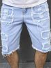 Men's Denim Shorts Mid-Length Ripped Distressed Straight Leg Frayed Edges Summer Regular Fit Multi Process Pants_mkmklike.com