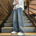 Men's Floral Jacquard Jeans - Retro Loose Fit Straight Leg Trousers With Dropped Crotch For Casual Streetwear (Black/Blue, S-XXXL)_mkmklike.com