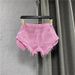Low Waisted Pink Denim Shorts for Women Summer 2026 Style Exposed Pockets Wide Leg a Line Hot Pants Hot Girl Look_mkmklike.com