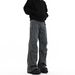 Men's Straight Leg Cargo Jeans Wrinkled Loose Fit Wide Leg High Street Style Trendy Casual Trousers_mkmklike.com