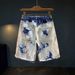 Men's Clothing Denim Shorts Men's Summer Thin Loose Snowflake Color Camouflage Blue Shorts Tie Washed And Worn Elastic Shorts_mkmklike.com