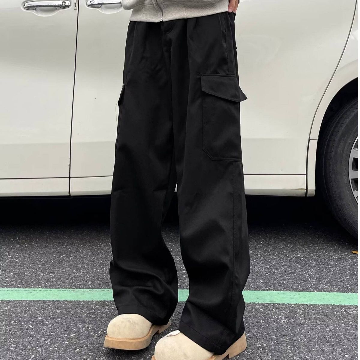 Men's Clothing Vibe Style Black High Street Pants Men's Workwear Functional Button Design Niche Couple Trendy Jeans_mkmklike.com