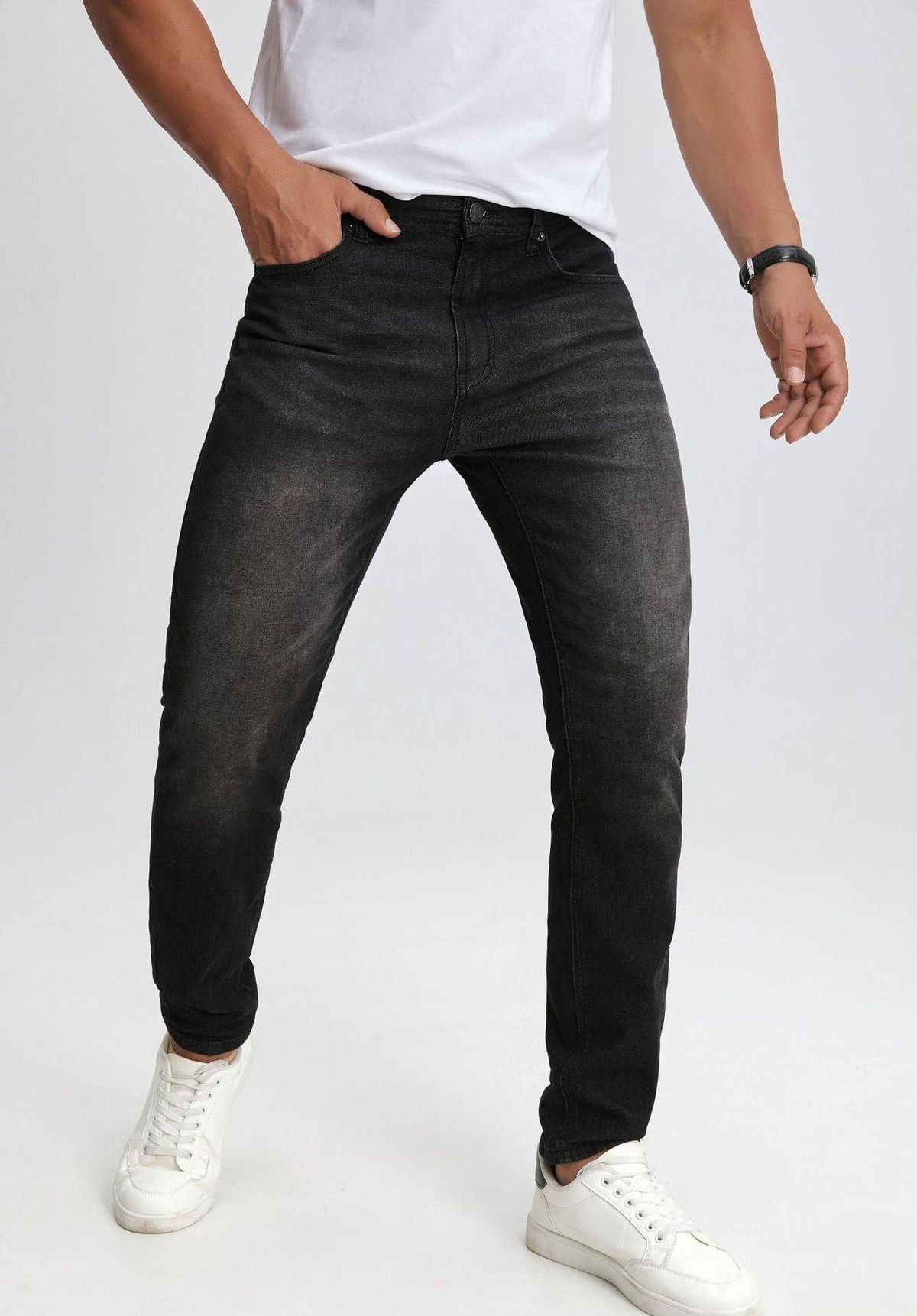 Premium Stretch Slim Fit Black Denim Pants For Men - Comfortable Straight Leg Business Casual Trousers With Elastic Waist_mkmklike.com